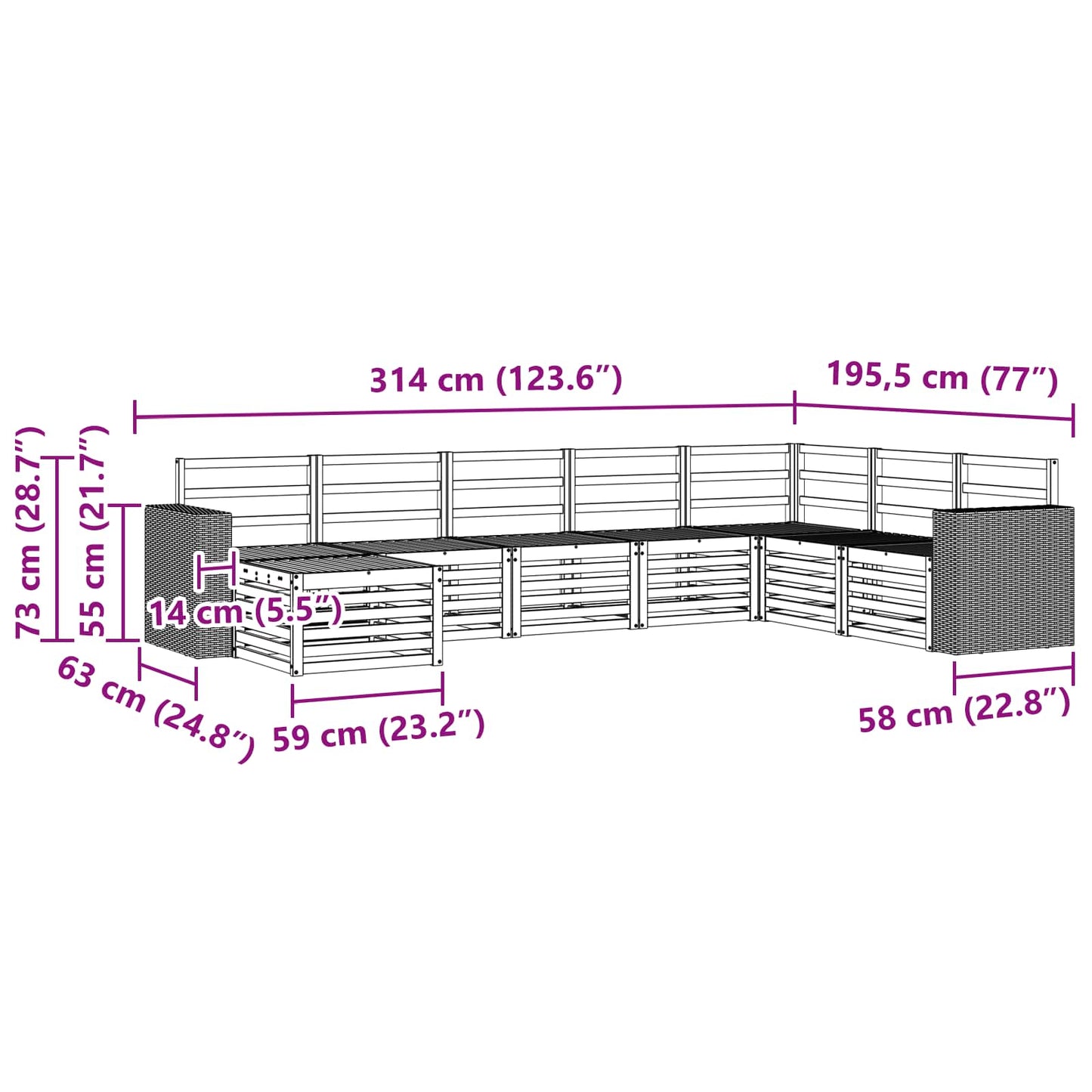 vidaXL Σειρά Καναπέ Εξωτερικού 8 pcs Φυσικό Στερεό Ξύλο Ακακίας
