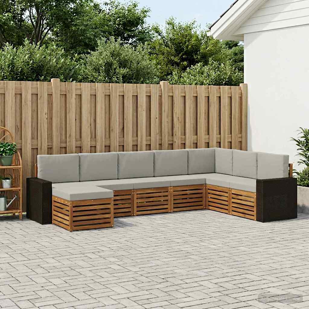 vidaXL Σειρά Καναπέ Εξωτερικού 8 pcs Φυσικό και Ανοιχτό Γκρι
