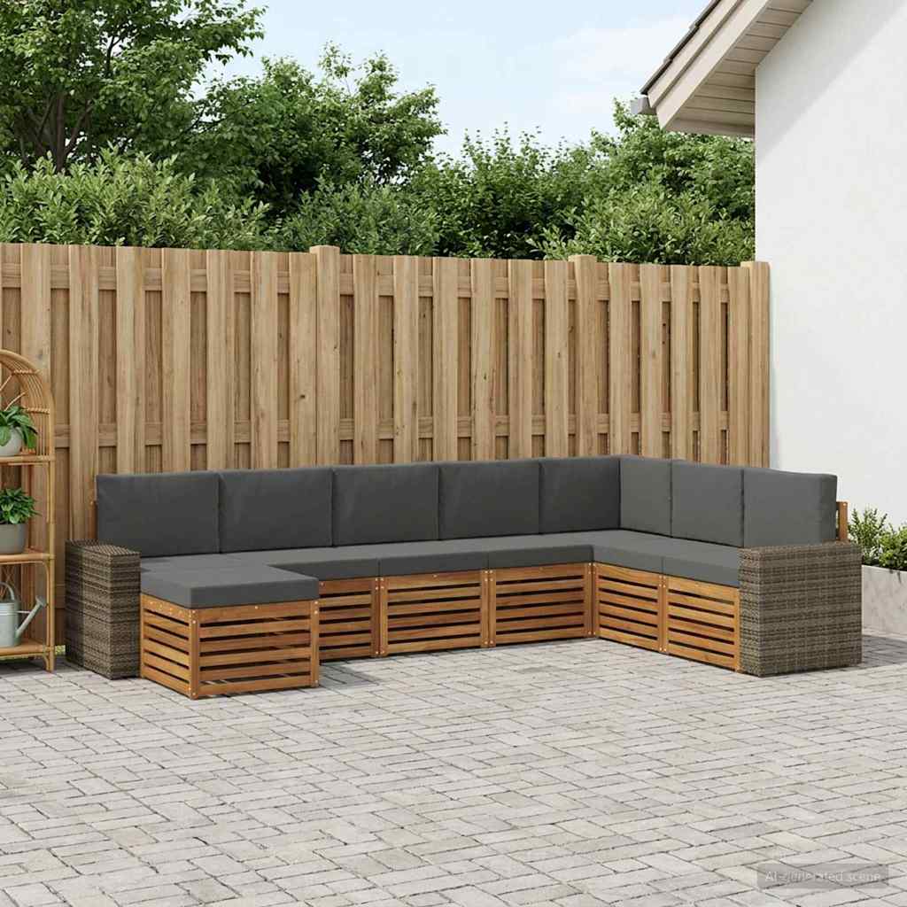 vidaXL Σειρά Καναπέ Εξωτερικού με μαξιλάρι 8 pcs Φυσικό και Ανθρακί
