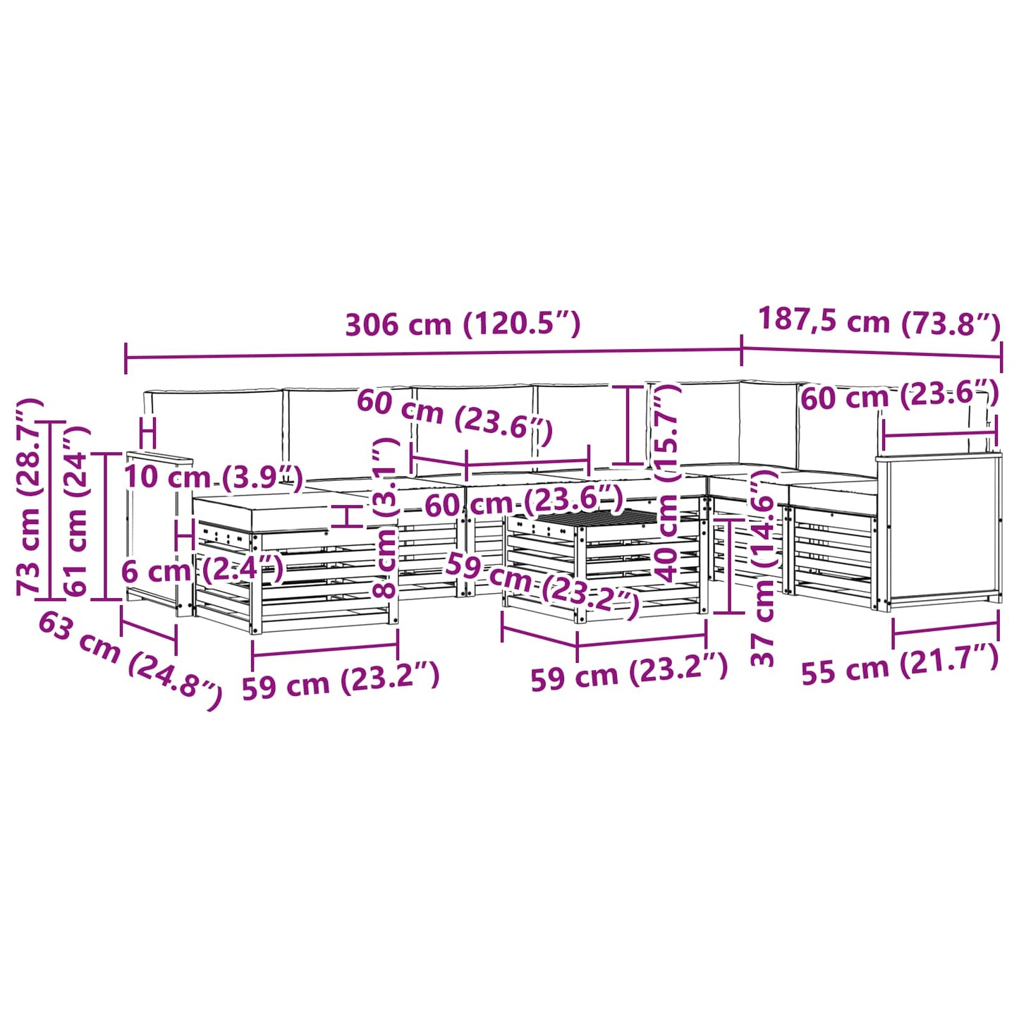 vidaXL Σειρά Καναπέ Εξωτερικού με μαξιλάρι 7 pcs Φυσικό και Κρέμα