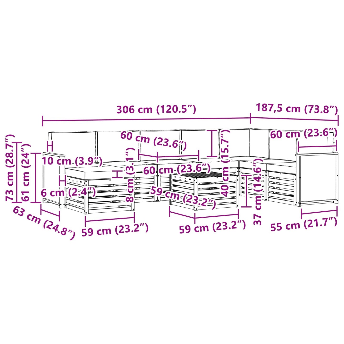 vidaXL Σειρά Καναπέ Εξωτερικού με μαξιλάρι 7 pcs Φυσικό και Κρέμα