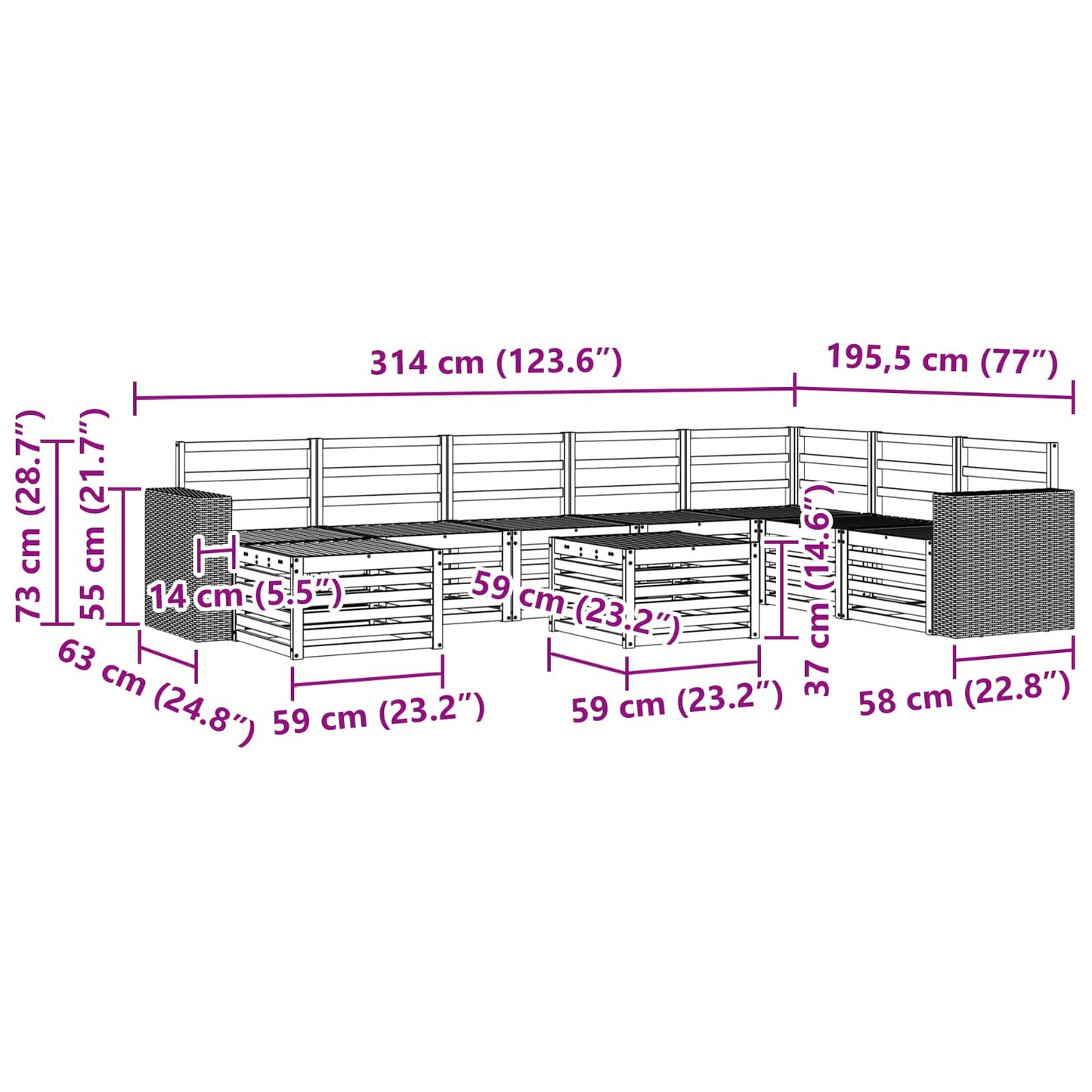 vidaXL Σειρά Καναπέ Εξωτερικού 9 pcs Φυσικό Στερεό Ξύλο Ακακίας