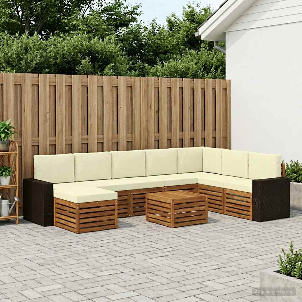 vidaXL Σειρά Καναπέ Εξωτερικού με μαξιλάρι 9 pcs Φυσικό και Κρέμα