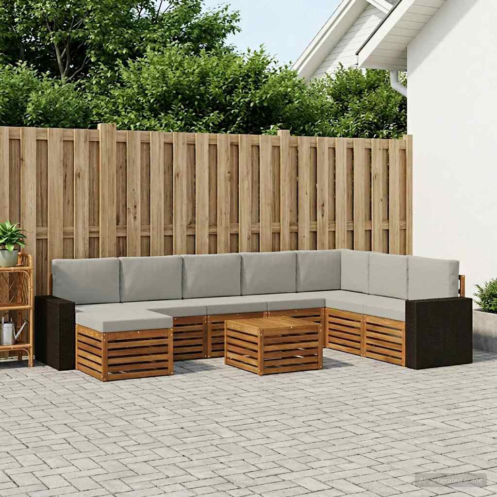 vidaXL Σειρά Καναπέ Εξωτερικού 9 pcs Φυσικό και Ανοιχτό Γκρι