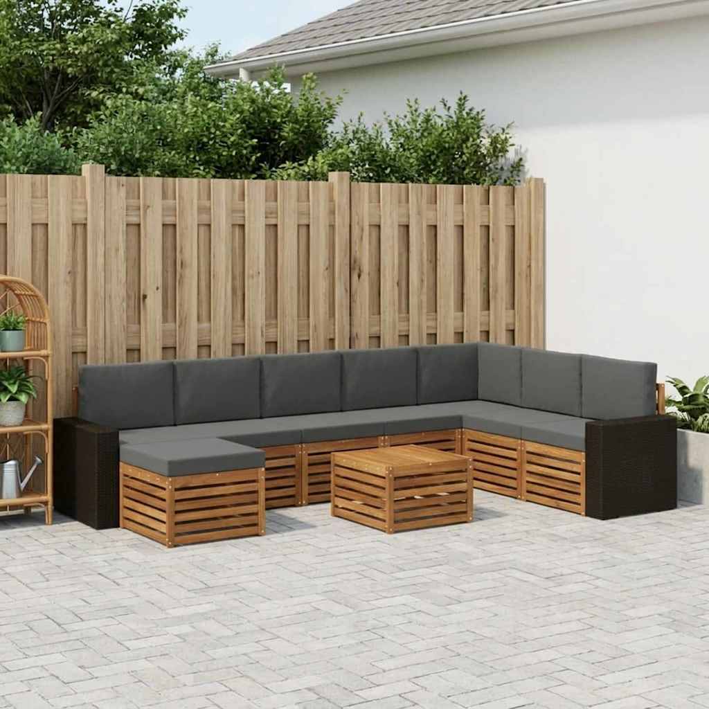 vidaXL Σειρά Καναπέ Εξωτερικού με μαξιλάρι 9 pcs Φυσικό και Ανθρακί