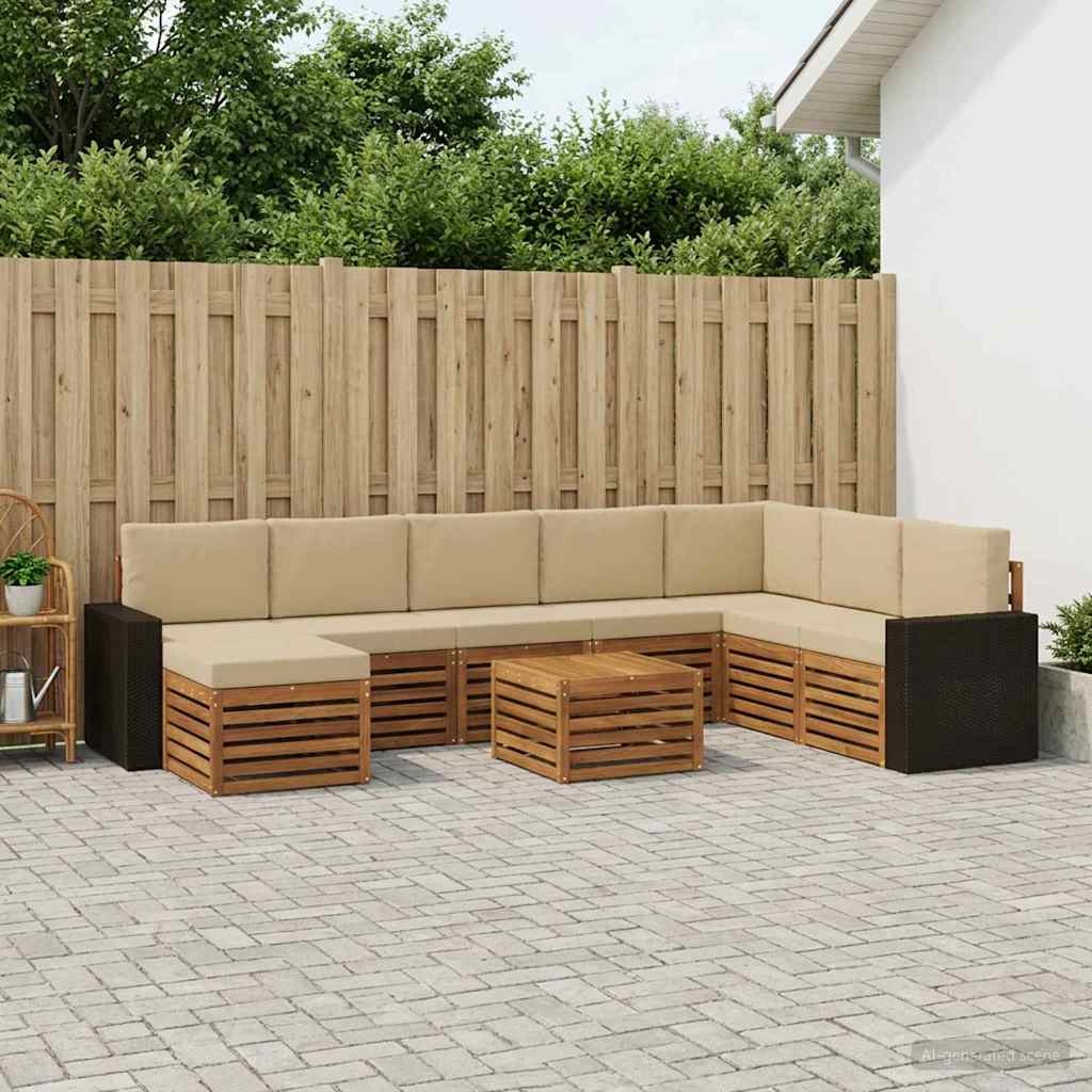 vidaXL Σειρά Καναπέ Εξωτερικού με μαξιλάρι 9 pcs Φυσικό και Μπεζ