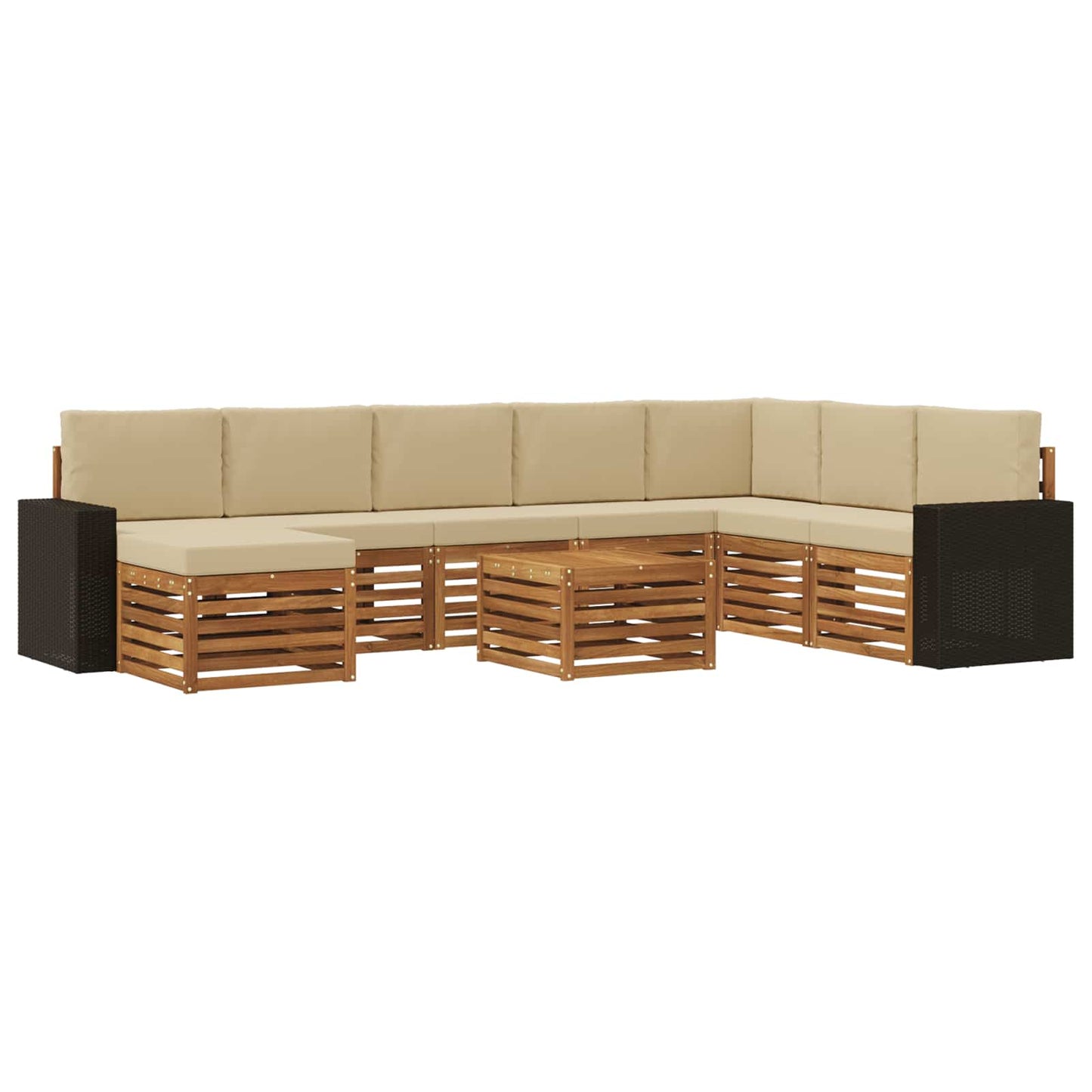 vidaXL Σειρά Καναπέ Εξωτερικού με μαξιλάρι 9 pcs Φυσικό και Μπεζ
