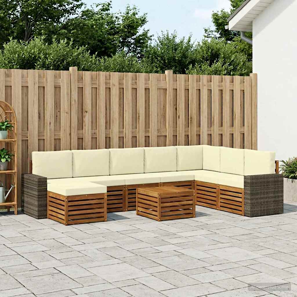 vidaXL Σειρά Καναπέ Εξωτερικού με μαξιλάρι 9 pcs Φυσικό και Κρέμα