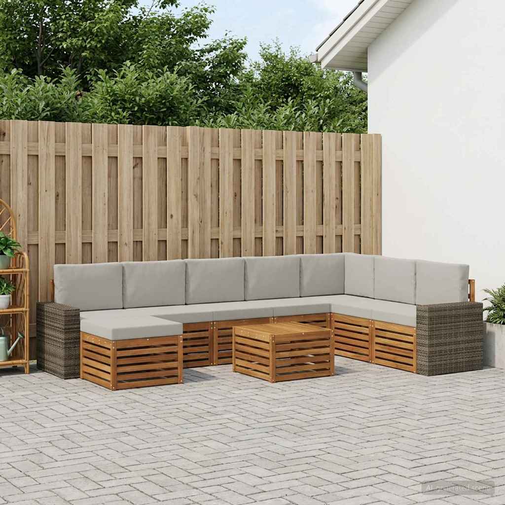 vidaXL Σειρά Καναπέ Εξωτερικού 9 pcs Φυσικό και Ανοιχτό Γκρι