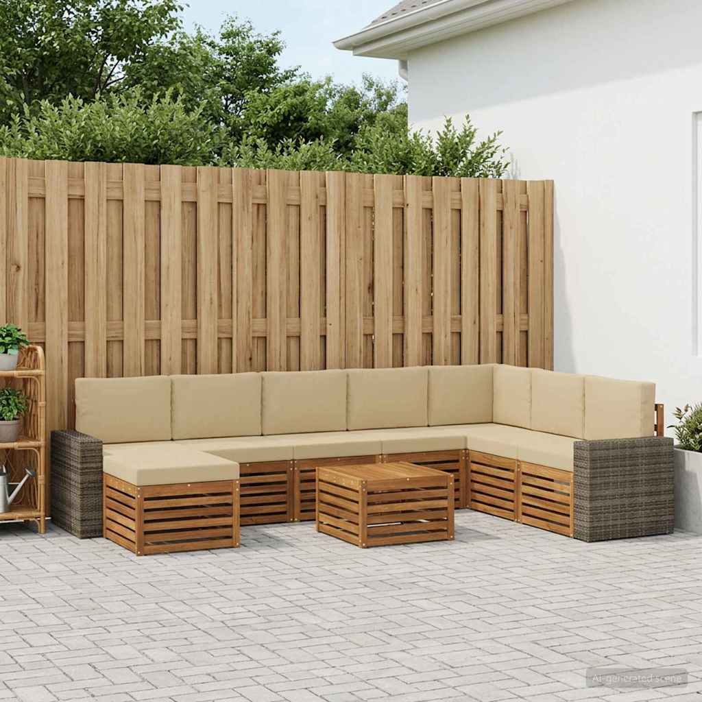vidaXL Σειρά Καναπέ Εξωτερικού με μαξιλάρι 9 pcs Φυσικό και Μπεζ