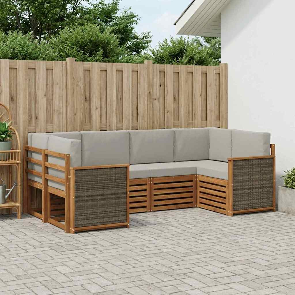 vidaXL Σαλονάκι Γωνιακού Καναπέ 5 pcs Φυσικό και Ανοιχτό Γκρι