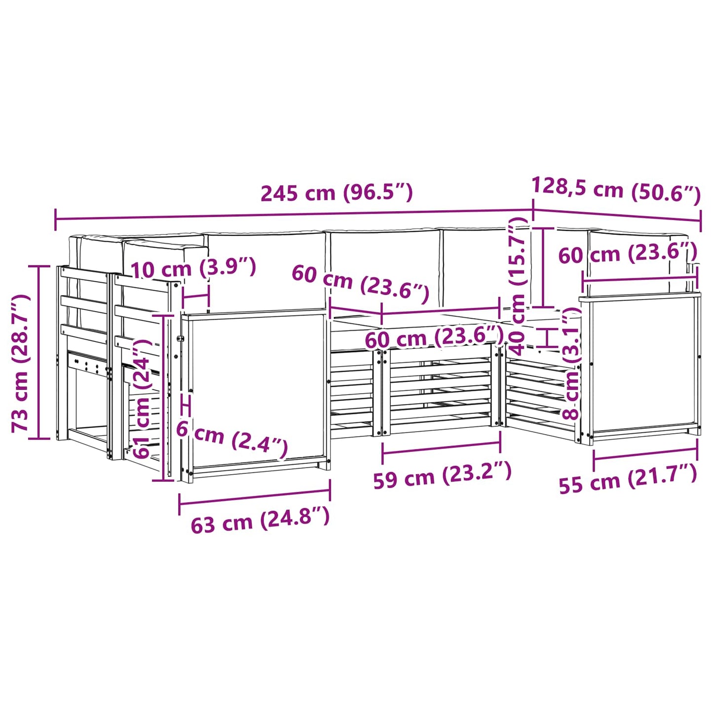 vidaXL Σαλονάκι Γωνιακού Καναπέ με μαξιλάρι 5 pcs Φυσικό και Ανθρακί
