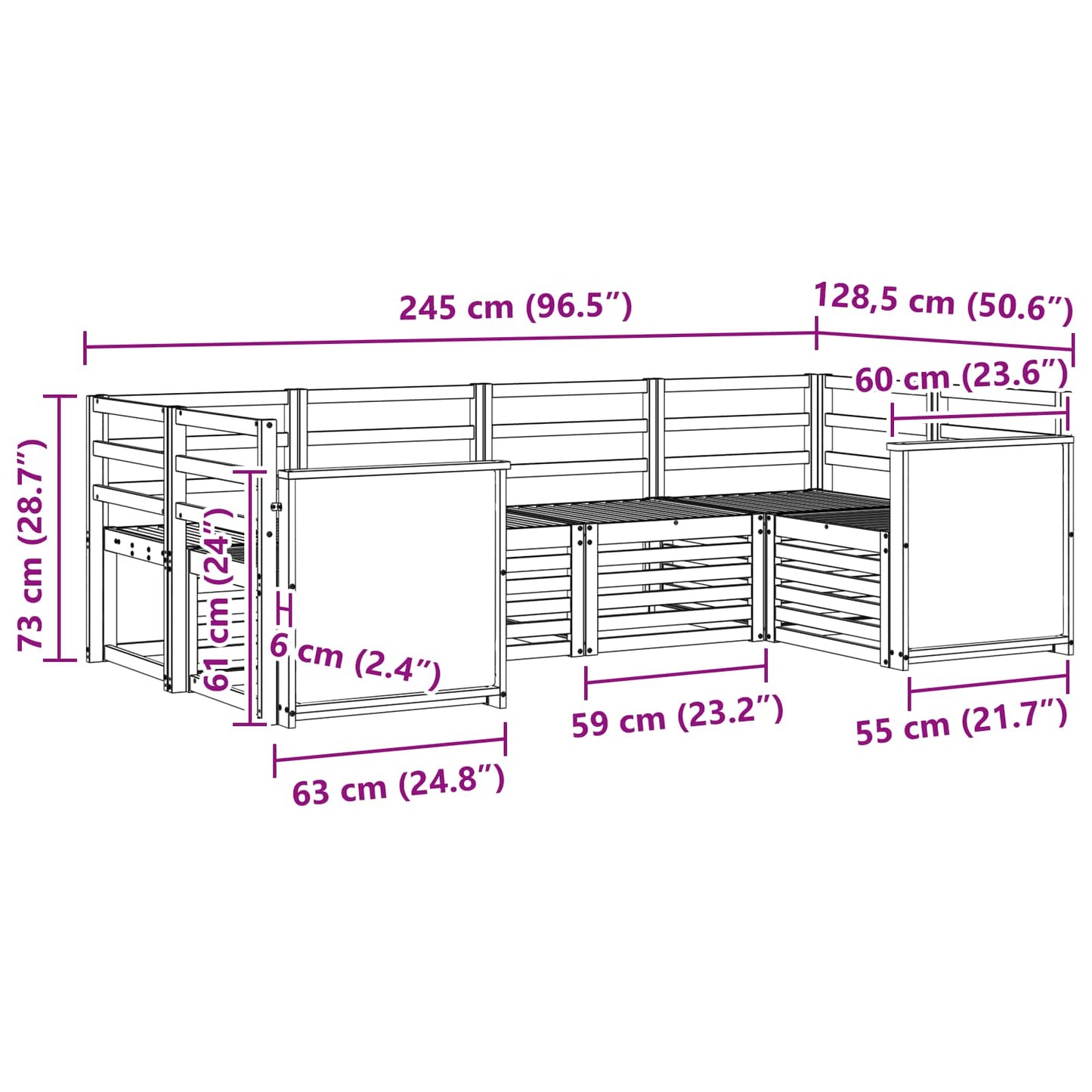 vidaXL Σαλονάκι Γωνιακού Καναπέ 5 pcs Φυσικό Στερεό Ξύλο Ακακίας