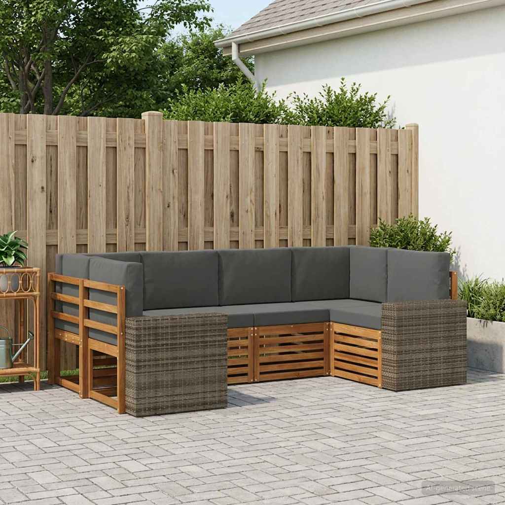 vidaXL Σαλονάκι Γωνιακού Καναπέ 6 pcs Φυσικό και Ανθρακί Πολυεστέρας