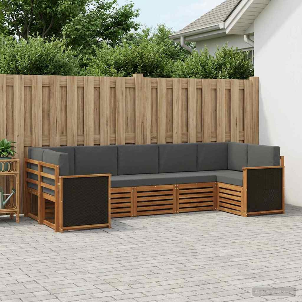 vidaXL Σαλονάκι Γωνιακού Καναπέ με μαξιλάρι 6 pcs Φυσικό και Ανθρακί