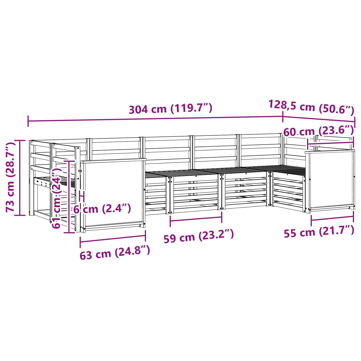 vidaXL Σαλονάκι Γωνιακού Καναπέ 6 pcs Φυσικό Στερεό Ξύλο Ακακίας