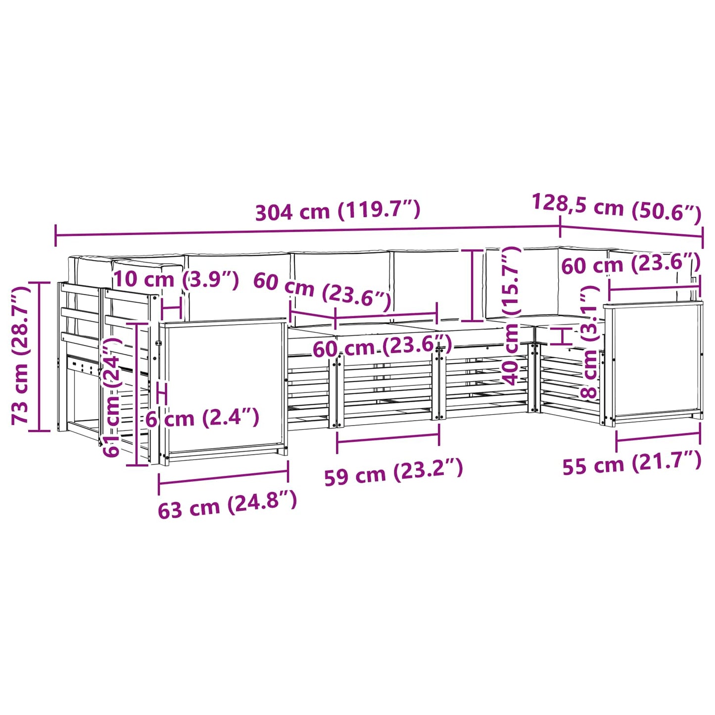 vidaXL Σαλονάκι Γωνιακού Καναπέ με μαξιλάρι 6 pcs Φυσικό και Ανθρακί
