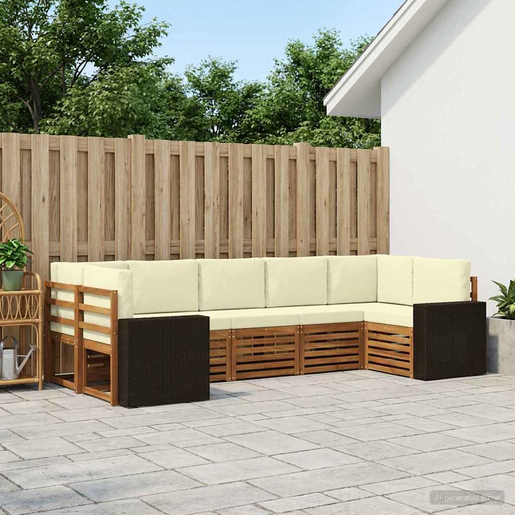 vidaXL Σαλονάκι Γωνιακού Καναπέ 7 pcs Φυσικό και Κρέμα Πολυεστέρας
