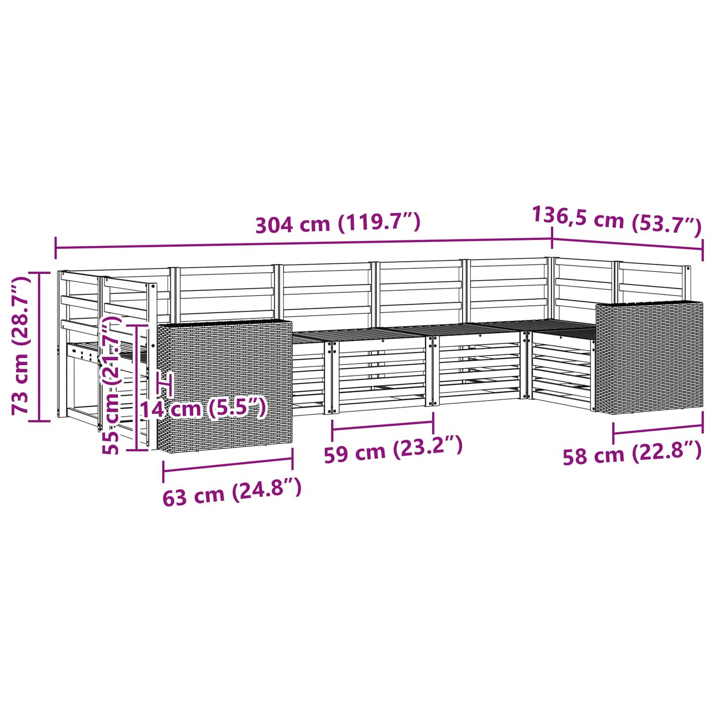 vidaXL Σαλονάκι Γωνιακού Καναπέ 7 pcs Φυσικό Στερεό Ξύλο Ακακίας