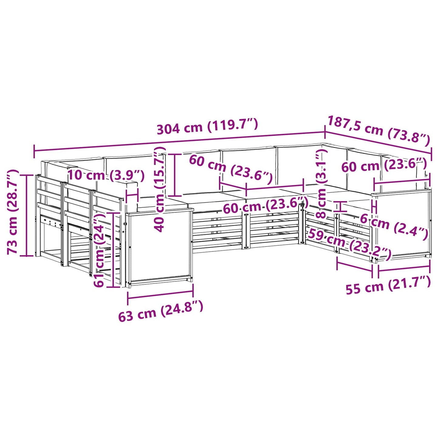 vidaXL Σαλονάκι Γωνιακού Καναπέ με μαξιλάρι 7 pcs Φυσικό