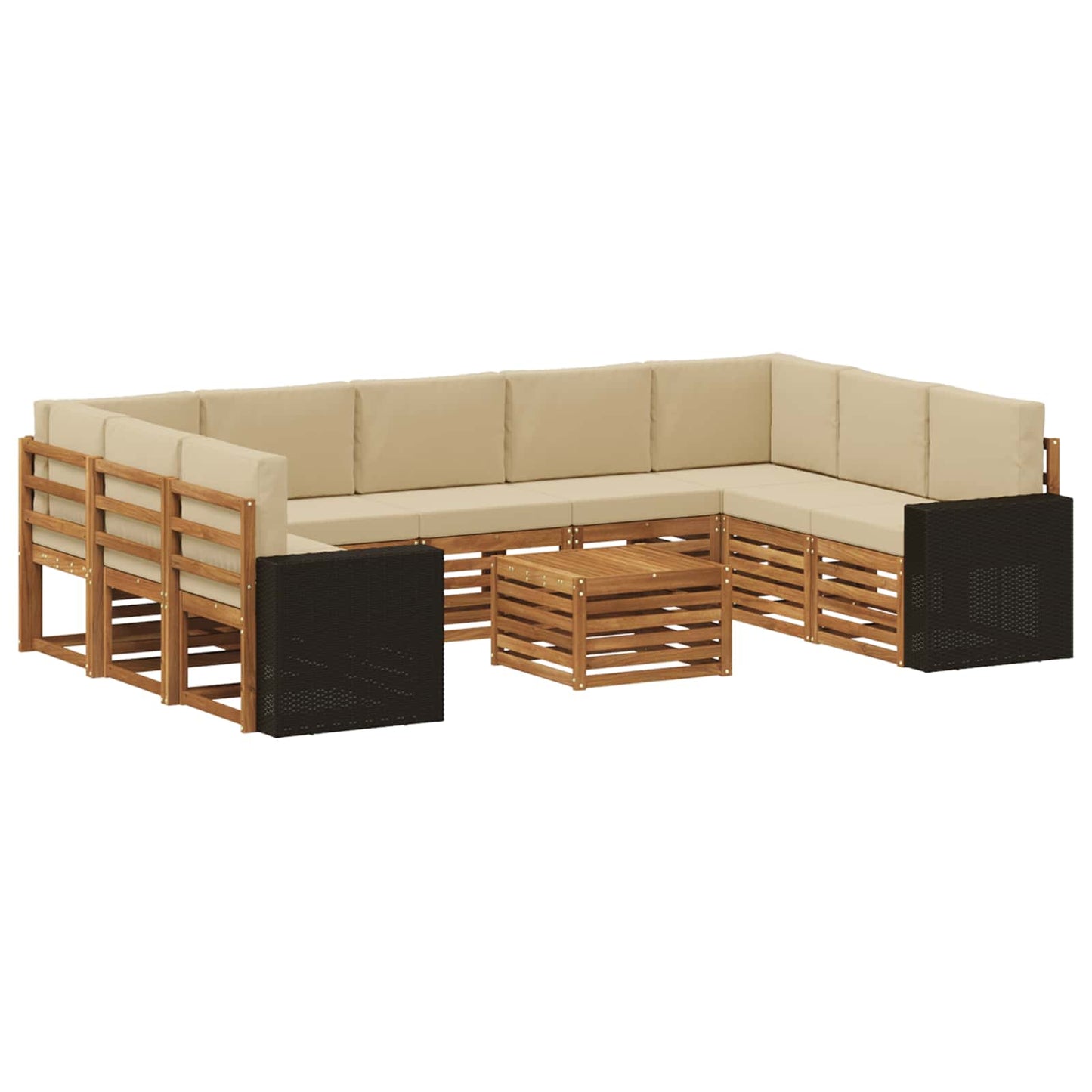 vidaXL Σετ Καναπέ 10 pcs Φυσικό και Μπεζ Στερεό Ξύλο Ακακίας