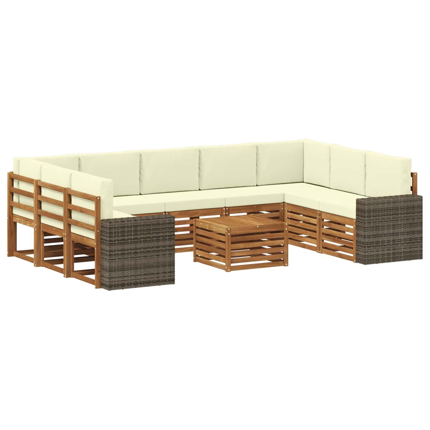 vidaXL Σετ Καναπέ 10 pcs Φυσικό και Κρέμα Στερεό Ξύλο Ακακίας