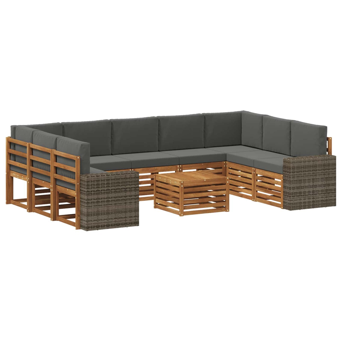 vidaXL Σετ Καναπέ 10 pcs Φυσικό και Ανθρακί Στερεό Ξύλο Ακακίας