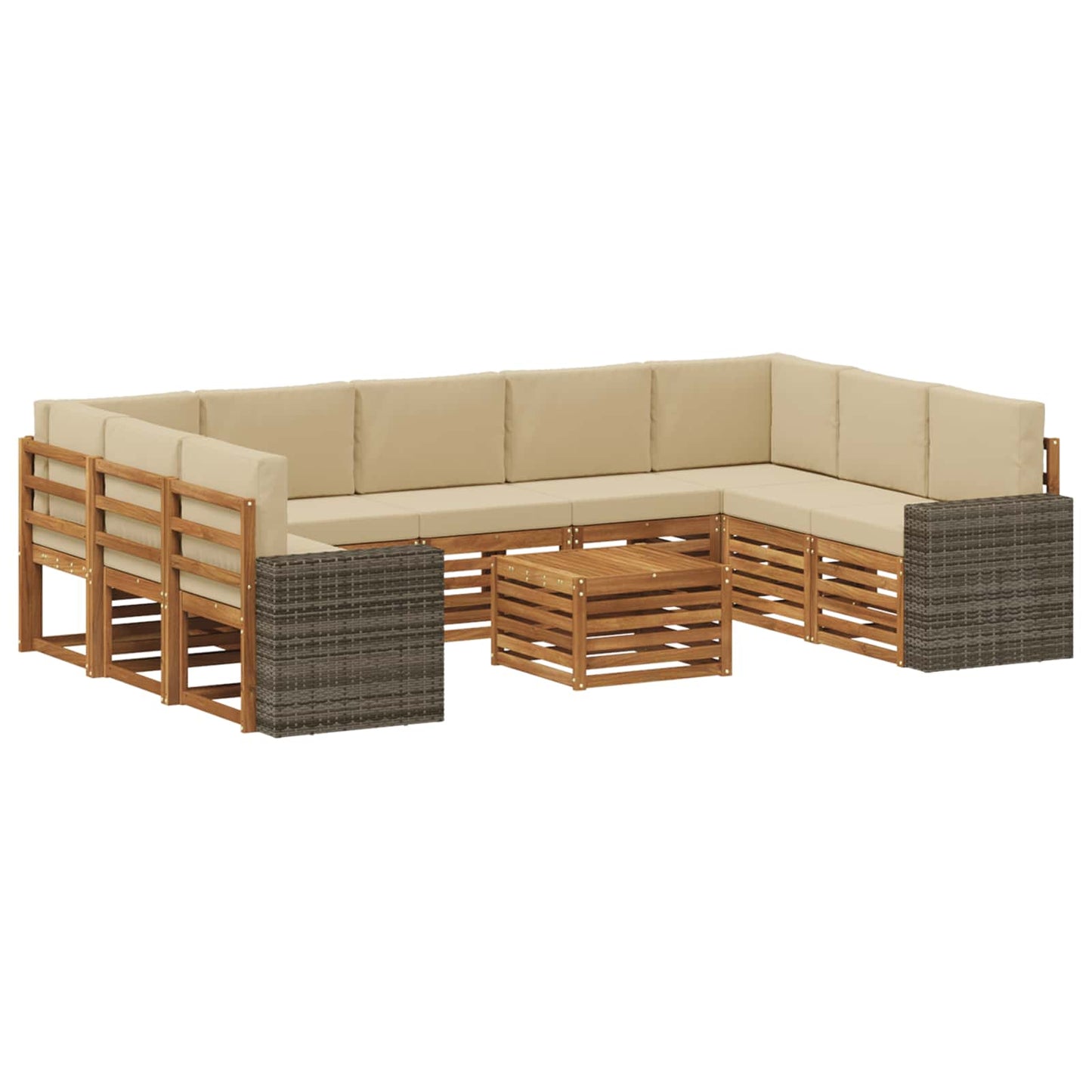 vidaXL Σετ Καναπέ 10 pcs Φυσικό και Μπεζ Στερεό Ξύλο Ακακίας