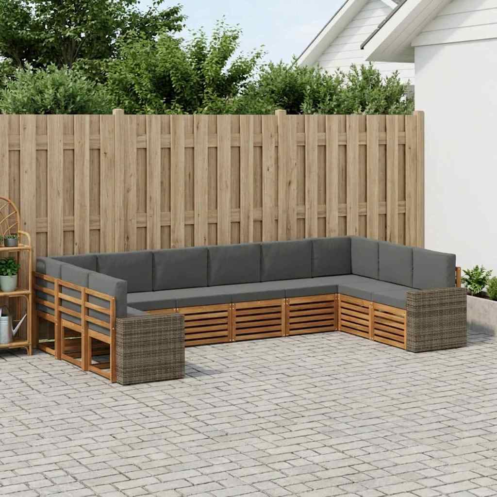 vidaXL Σειρά Καναπέ Εξωτερικού 10 pcs Φυσικό και Ανθρακί Πολυεστέρας