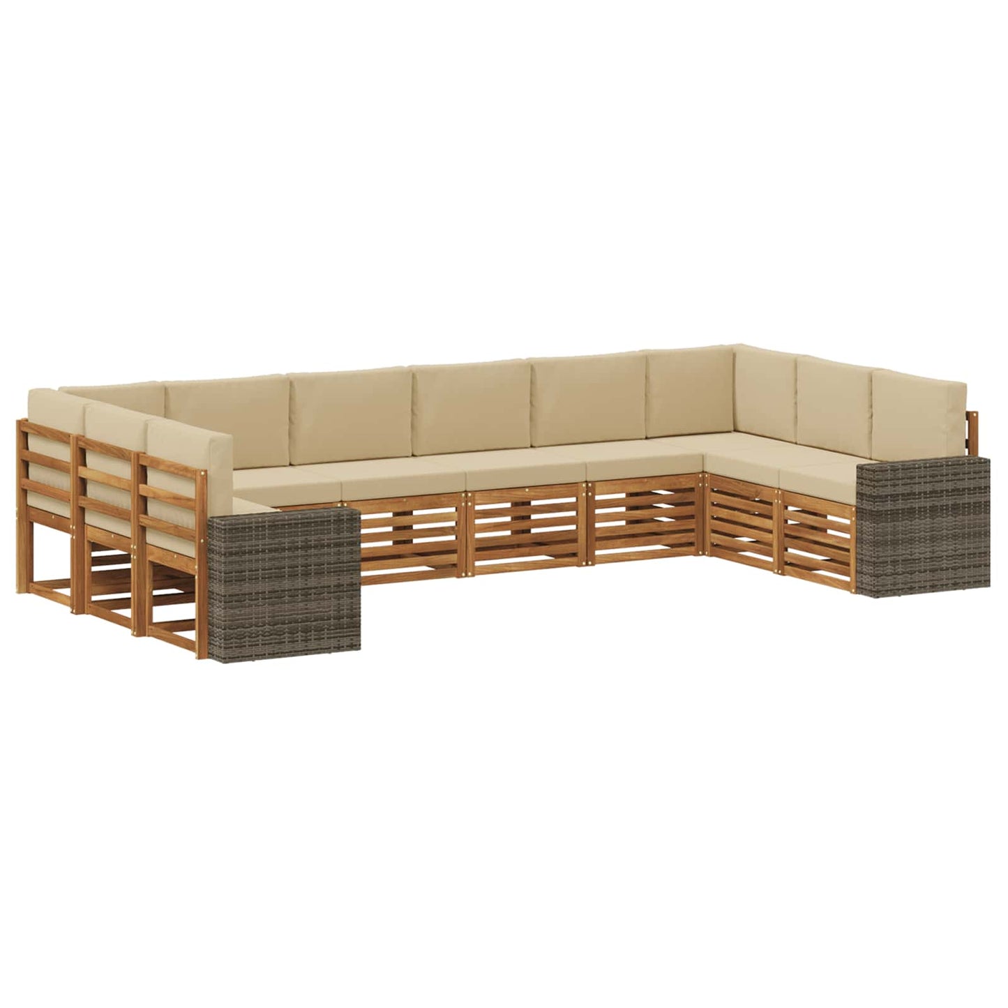 vidaXL Σειρά Καναπέ Εξωτερικού 10 pcs Φυσικό και Μπεζ Πολυεστέρας
