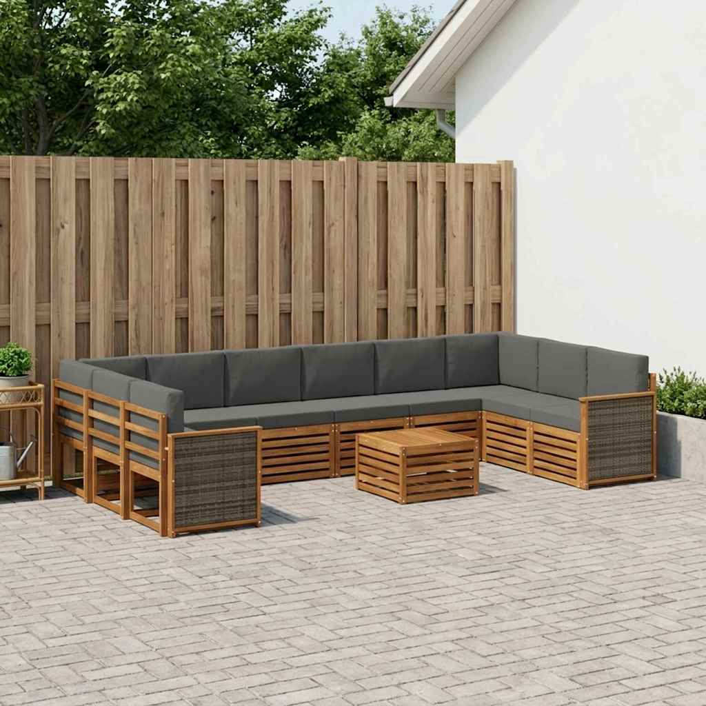 vidaXL Σειρά Καναπέ Εξωτερικού με μαξιλάρι 8 pcs Φυσικό και Ανθρακί