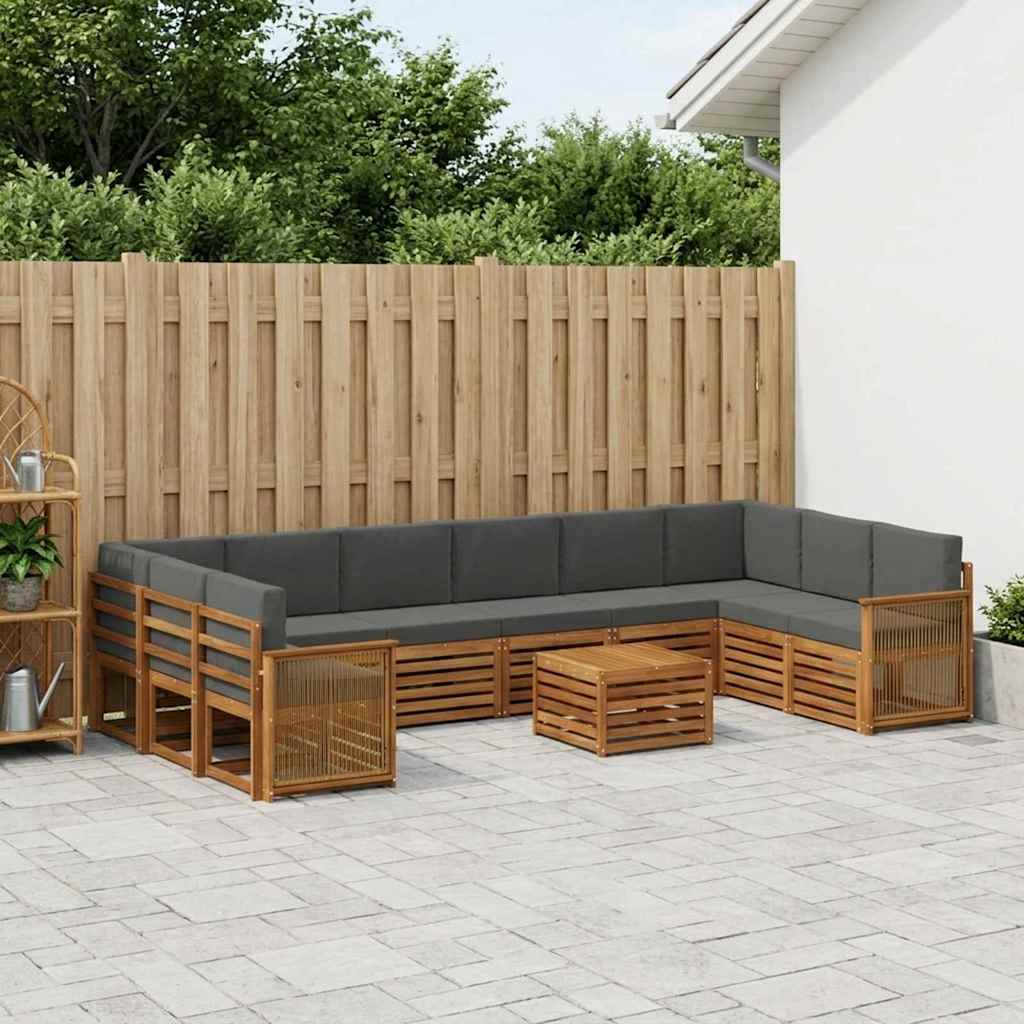 vidaXL Σειρά Καναπέ Εξωτερικού με μαξιλάρι 8 pcs Φυσικό και Ανθρακί