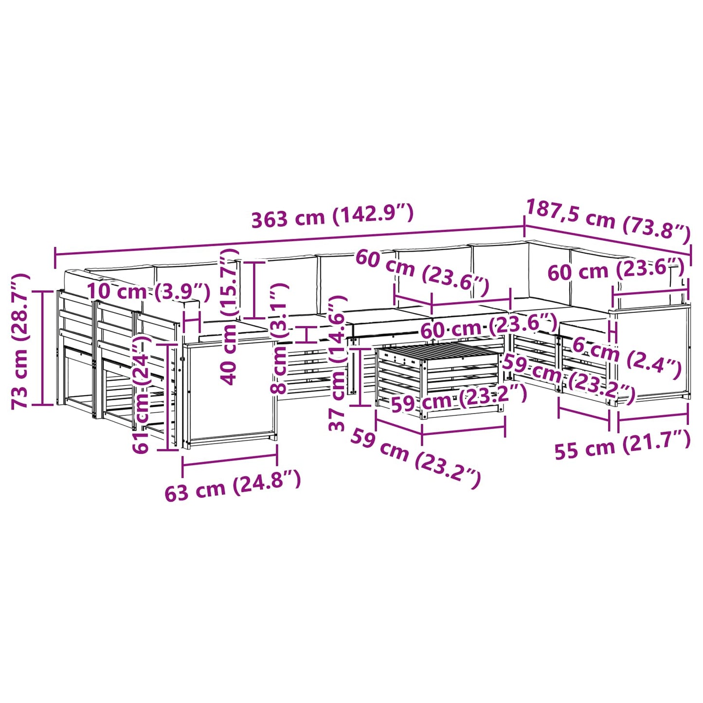 vidaXL Σειρά Καναπέ Εξωτερικού με μαξιλάρι 8 pcs Φυσικό και Ανθρακί