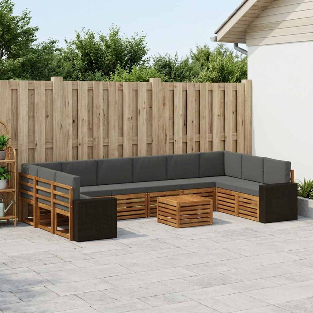 vidaXL Σειρά Καναπέ Εξωτερικού 11 pcs Φυσικό και Ανθρακί Πολυεστέρας