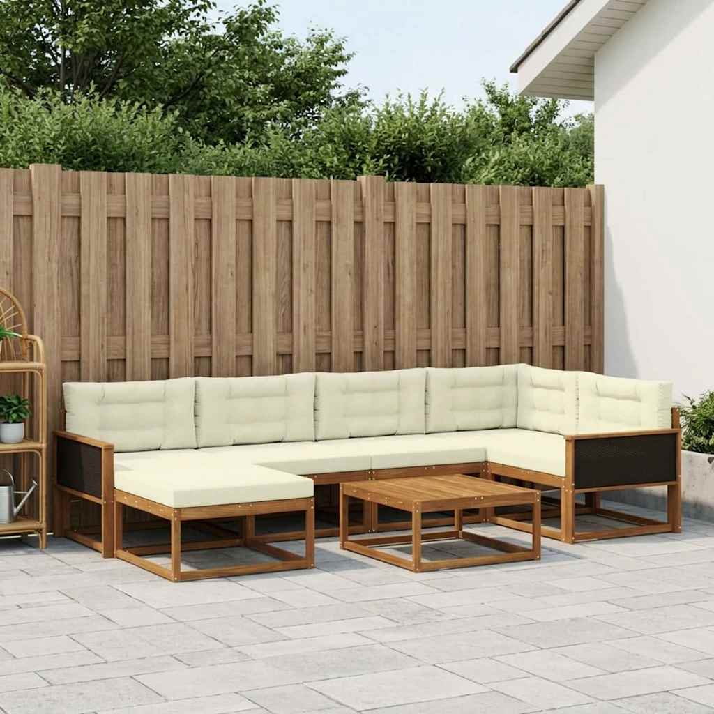 vidaXL Σειρά Καναπέ Εξωτερικού με μαξιλάρι 7 pcs Φυσικό και Κρέμα