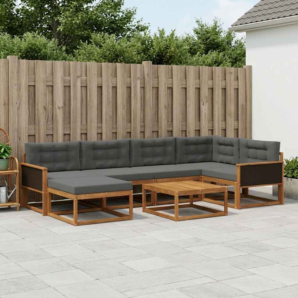 vidaXL Σειρά Καναπέ Εξωτερικού με μαξιλάρι 7 pcs Φυσικό και Ανθρακί