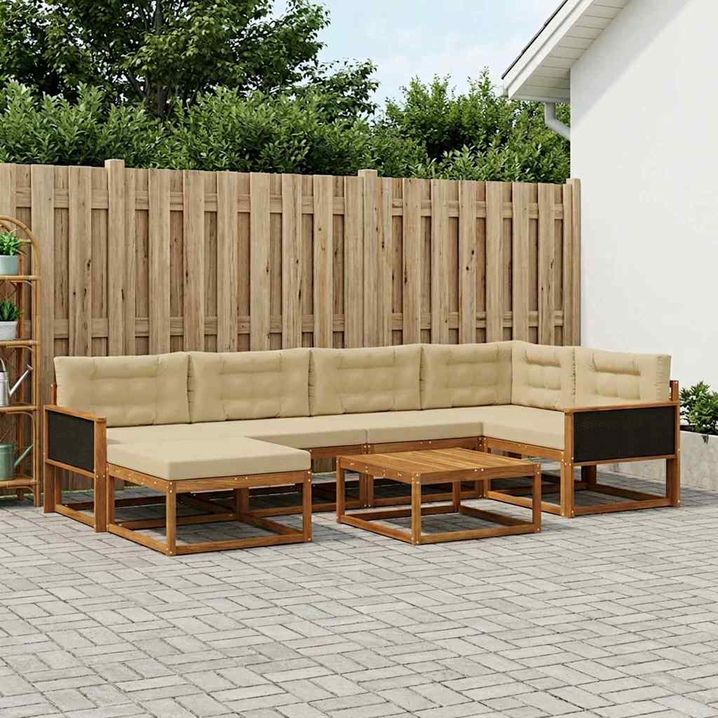 vidaXL Σειρά Καναπέ Εξωτερικού με μαξιλάρι 7 pcs Φυσικό και Μπεζ