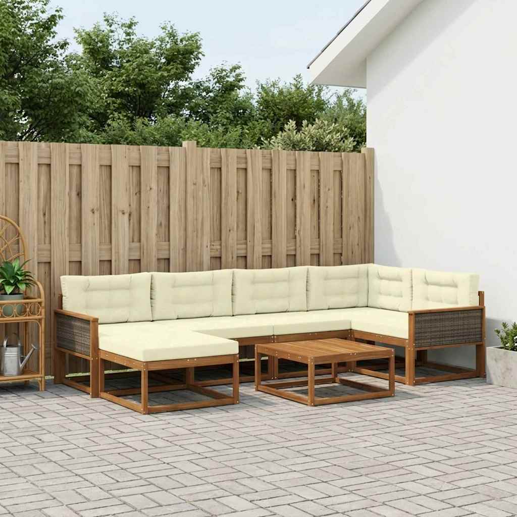 vidaXL Σειρά Καναπέ Εξωτερικού με μαξιλάρι 7 pcs Φυσικό και Κρέμα