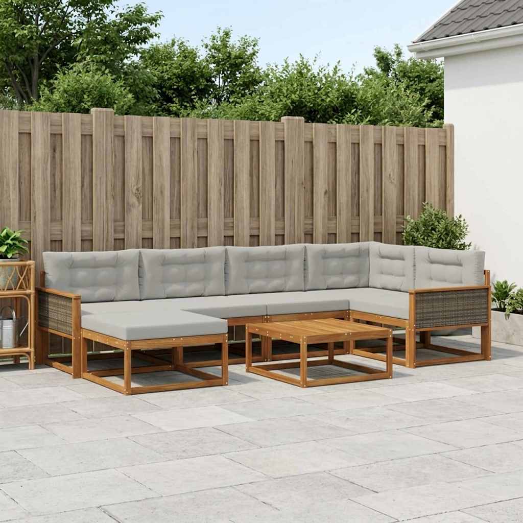 vidaXL Σειρά Καναπέ Εξωτερικού 7 pcs Φυσικό και Ανοιχτό Γκρι