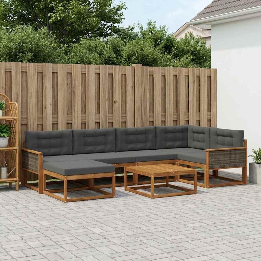 vidaXL Σειρά Καναπέ Εξωτερικού με μαξιλάρι 7 pcs Φυσικό και Ανθρακί