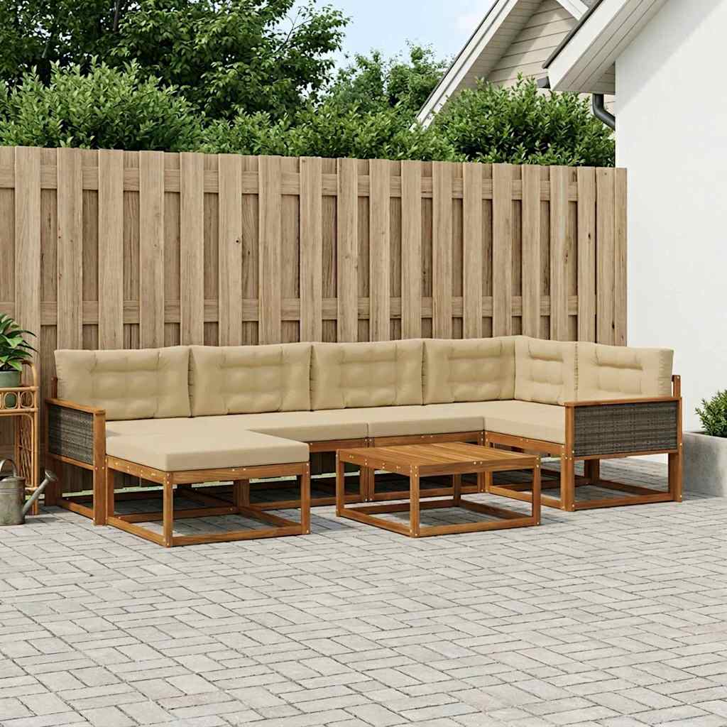 vidaXL Σειρά Καναπέ Εξωτερικού με μαξιλάρι 7 pcs Φυσικό και Μπεζ