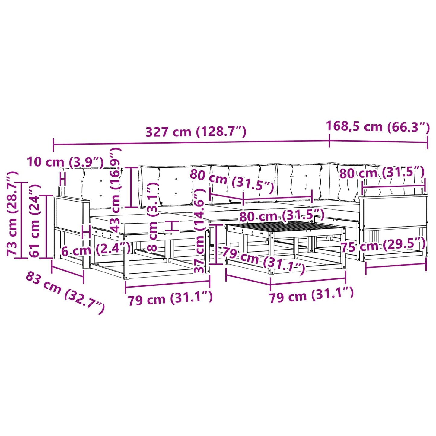 vidaXL Σειρά Καναπέ Εξωτερικού με μαξιλάρι 7 pcs Φυσικό και Μπεζ