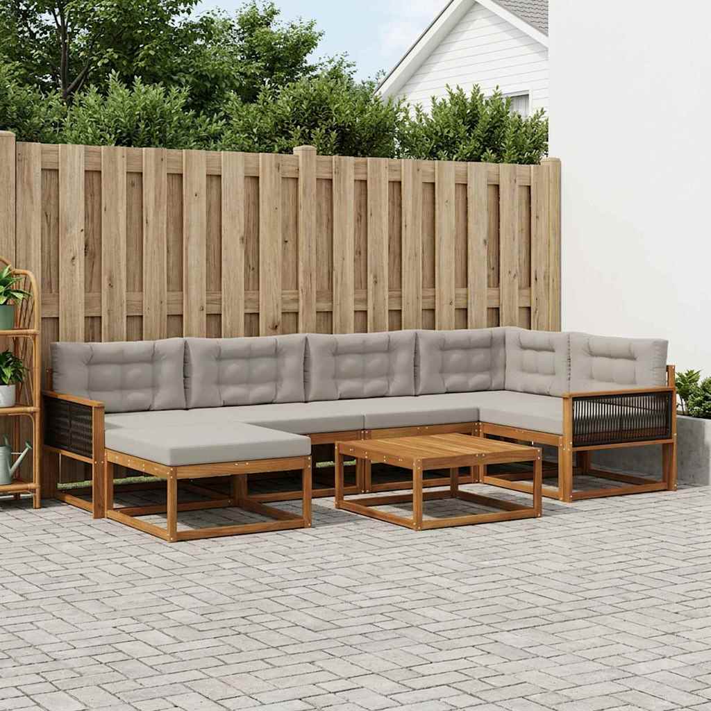vidaXL Σειρά Καναπέ Εξωτερικού 7 pcs Φυσικό και Ανοιχτό Γκρι