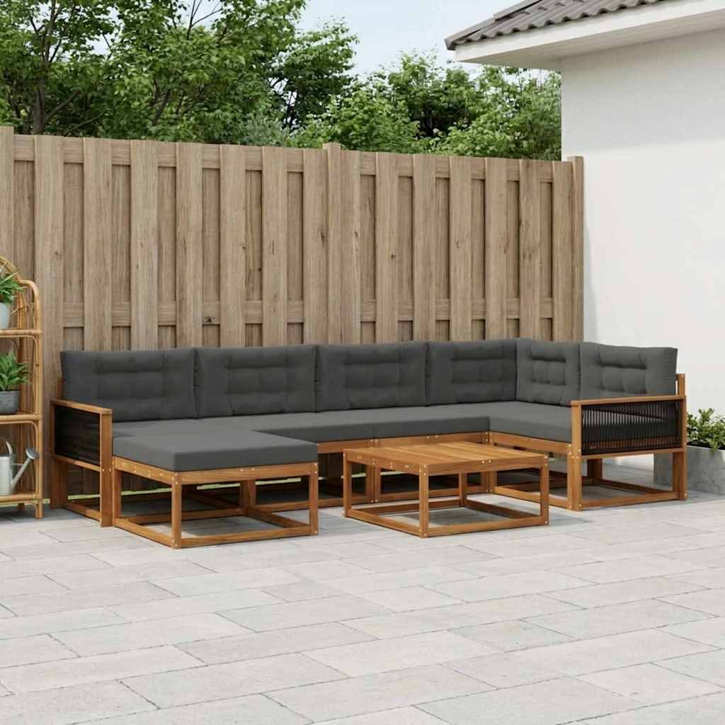 vidaXL Σειρά Καναπέ Εξωτερικού με μαξιλάρι 7 pcs Φυσικό και Ανθρακί