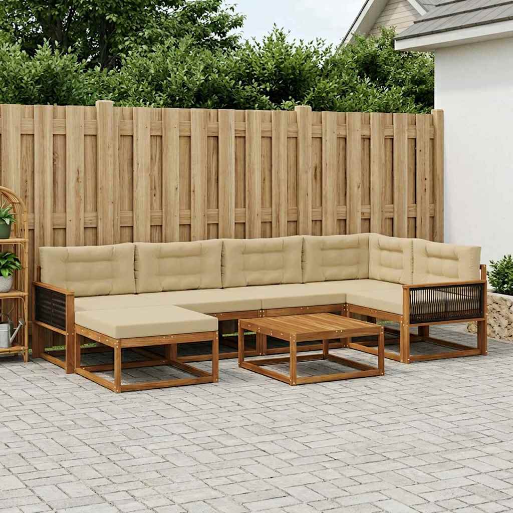 vidaXL Σειρά Καναπέ Εξωτερικού με μαξιλάρι 7 pcs Φυσικό και Μπεζ