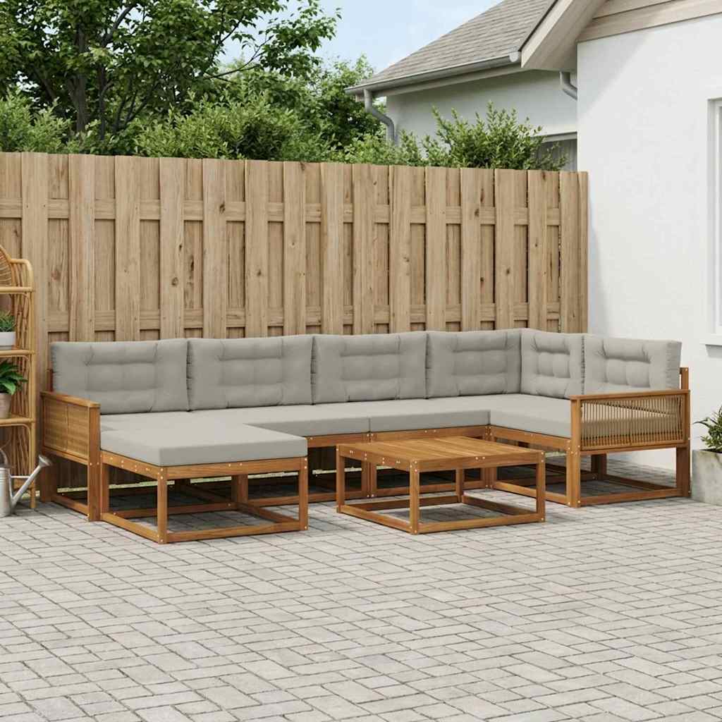 vidaXL Σειρά Καναπέ Εξωτερικού 7 pcs Φυσικό και Ανοιχτό Γκρι