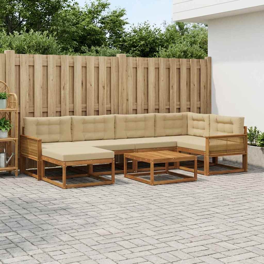 vidaXL Σειρά Καναπέ Εξωτερικού με μαξιλάρι 7 pcs Φυσικό και Μπεζ
