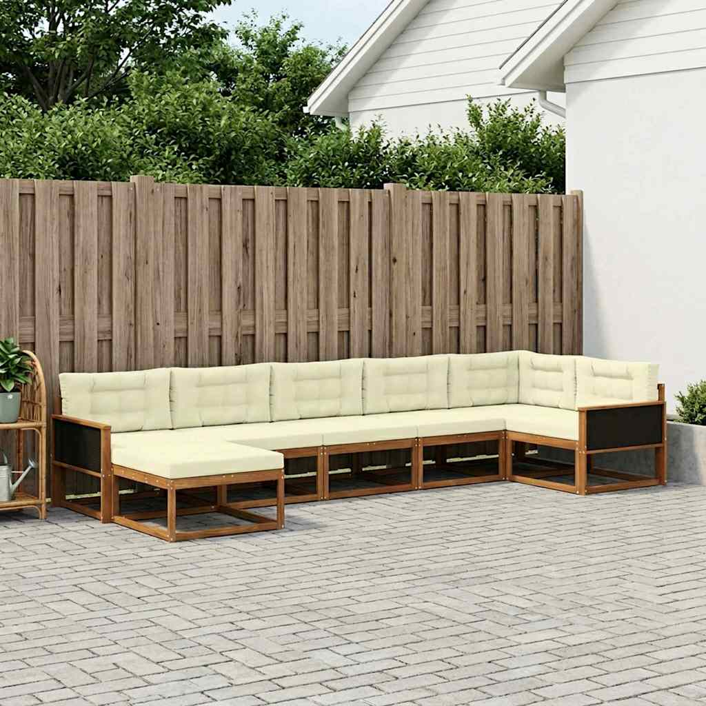 vidaXL Σειρά Καναπέ Εξωτερικού με μαξιλάρι 7 pcs Φυσικό και Κρέμα