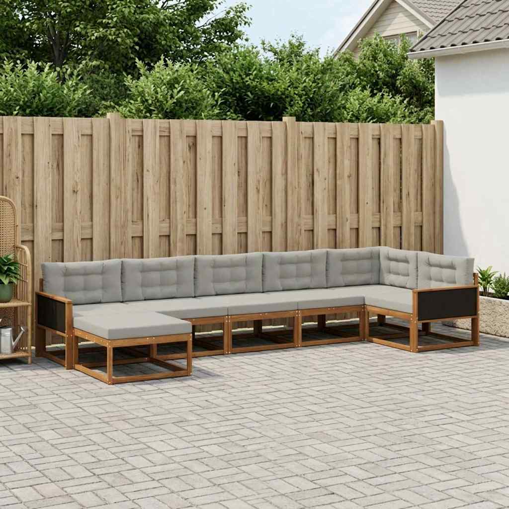 vidaXL Σειρά Καναπέ Εξωτερικού 7 pcs Φυσικό και Ανοιχτό Γκρι