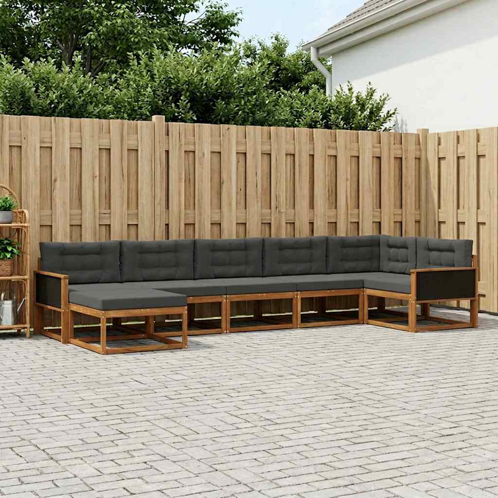 vidaXL Σειρά Καναπέ Εξωτερικού με μαξιλάρι 7 pcs Φυσικό και Ανθρακί